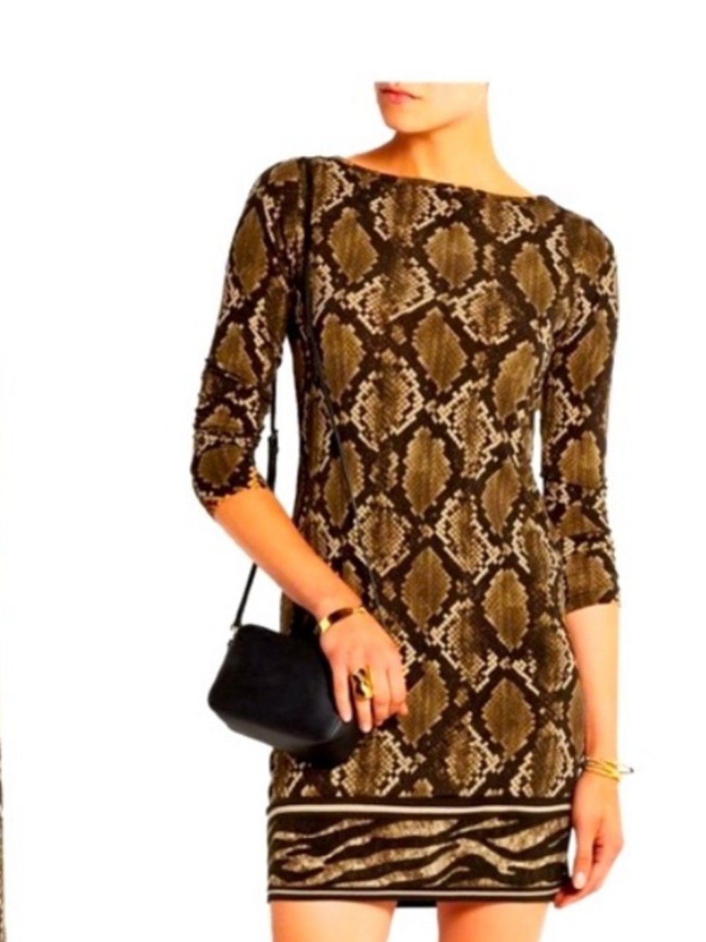 MICHAEL MICHAEL KORS Tokara Snakeskin print long sleeve mini cocktail Dress XS
